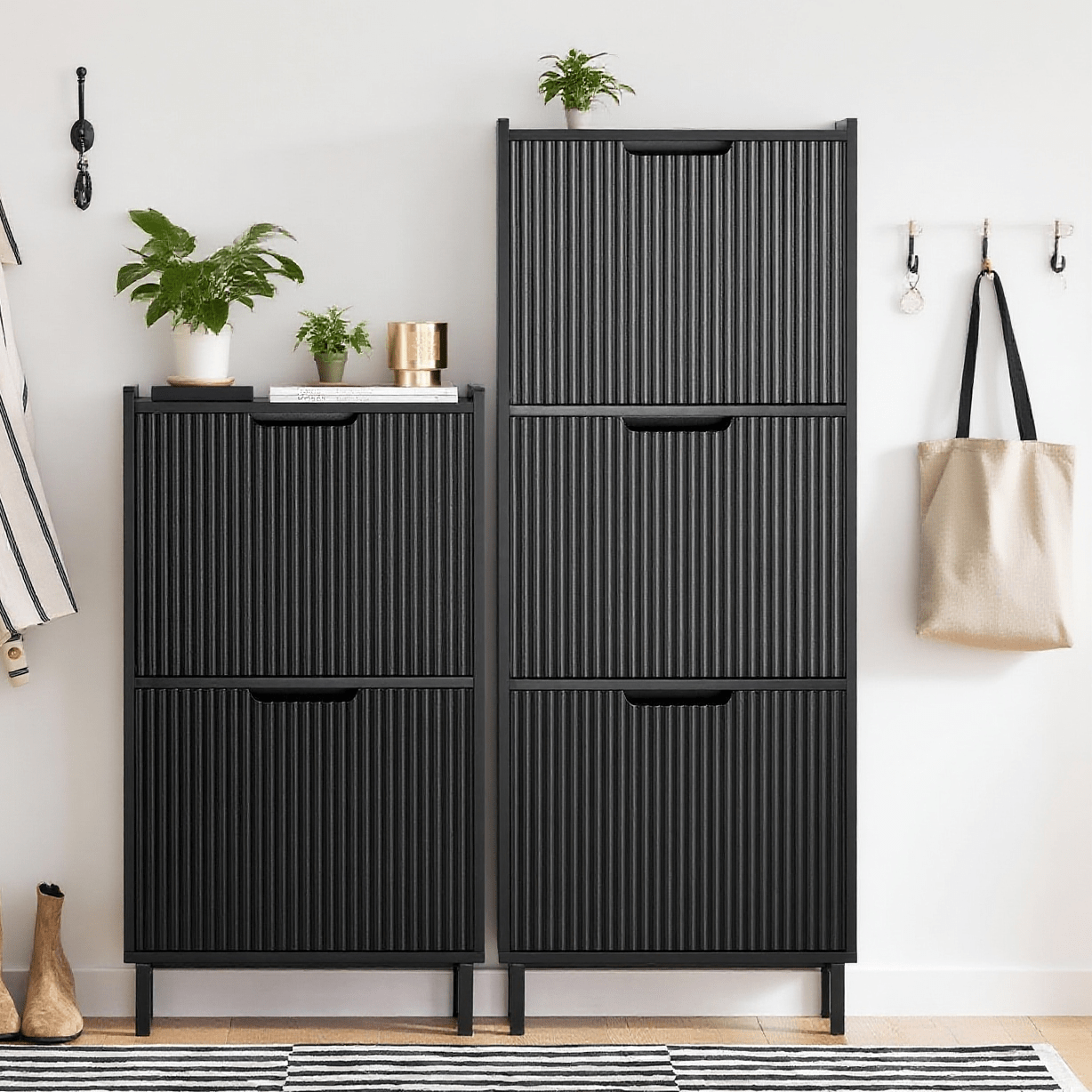 Image of 1pc Entryway Shoe Cabinet With 3 Doors, Modern Shoe Closet, Compact Shoe Storage, Narrow Shoe Rack For Small Entryway Or 50x19x130cm Black - Gts288-i-