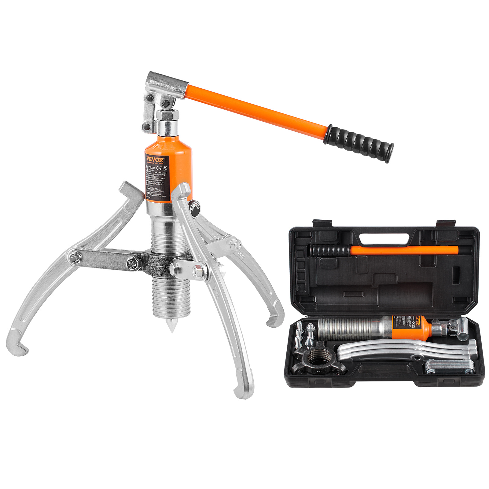 Vevor Hydraulic Gear Puller, 15 Ton Wheel Bearing Pulling Separator, 2 Or 3 Jaws Puller, And Horizontally, 30.5cm Jaw Hydraulic Puller With Case For Pulling Hubs