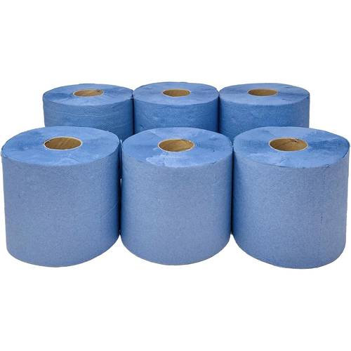 6 blue rolls 2 ply heavy duty cleaning paper 104m per roll bulk multi purpose workshop catering garage commercial wiping paper towels