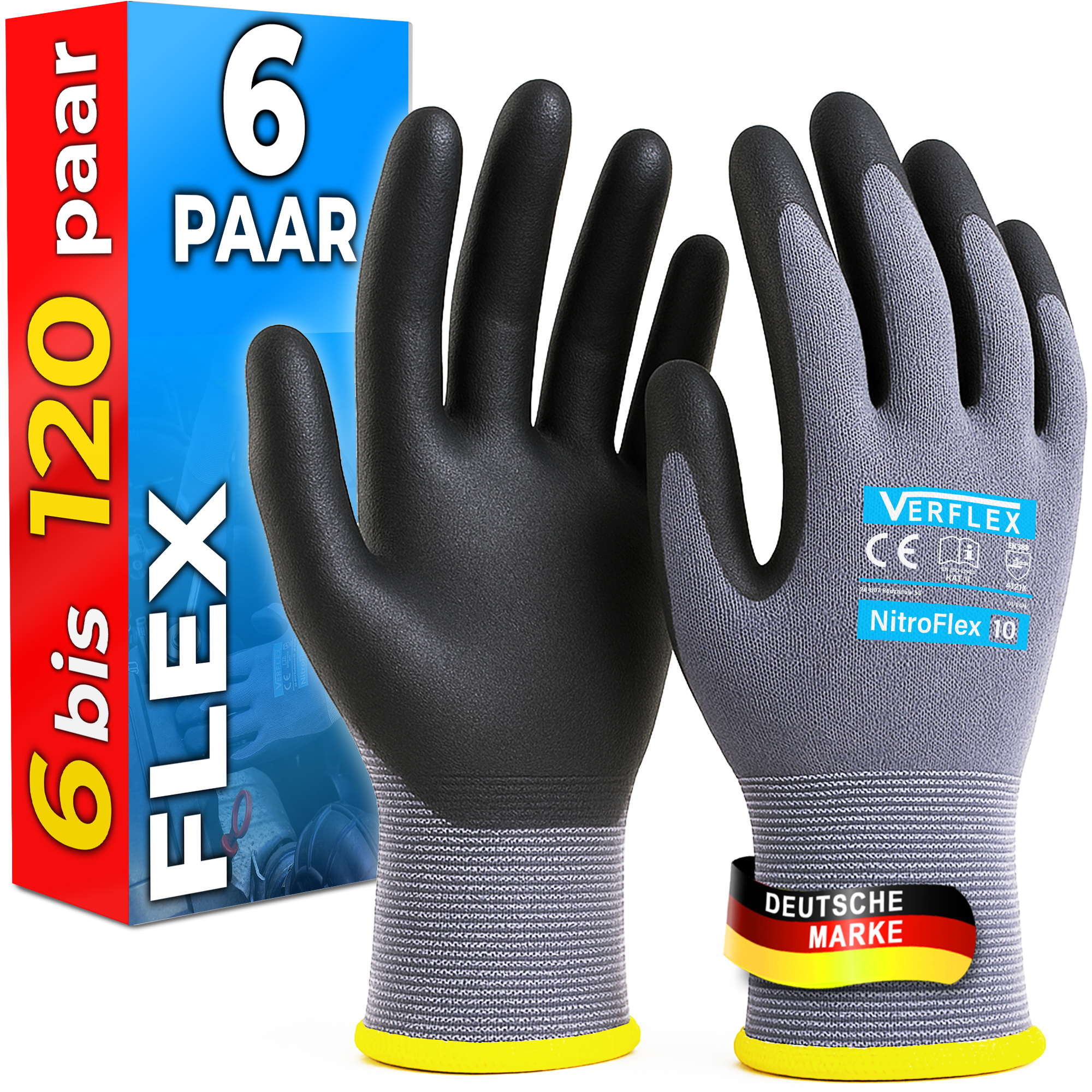 TEMU 6 To 24 Pairs Of Work Gloves With Nitrile Coating (size 7-11) - Protective Gloves For Construction , Mechanics, Workshop, Garden Gloves -