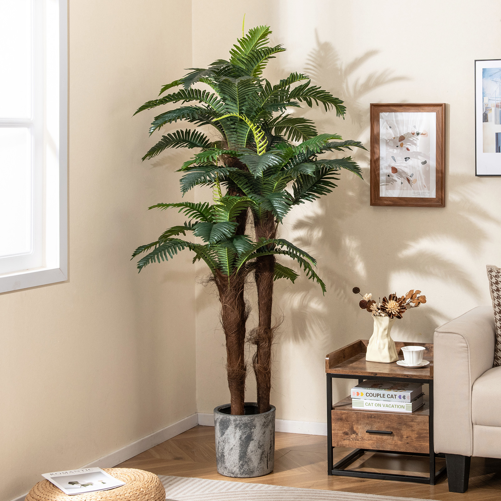 Image of 2 Pack Artificial Palm Tree, 6.3 Ft Tall Fake Tropical Plant W/ 45 + 3 Adjustable Leaves, 3 Real & Moss, Indoor Pre-potted Floor Plant For Home Office Decoration, Housewarming Gift
