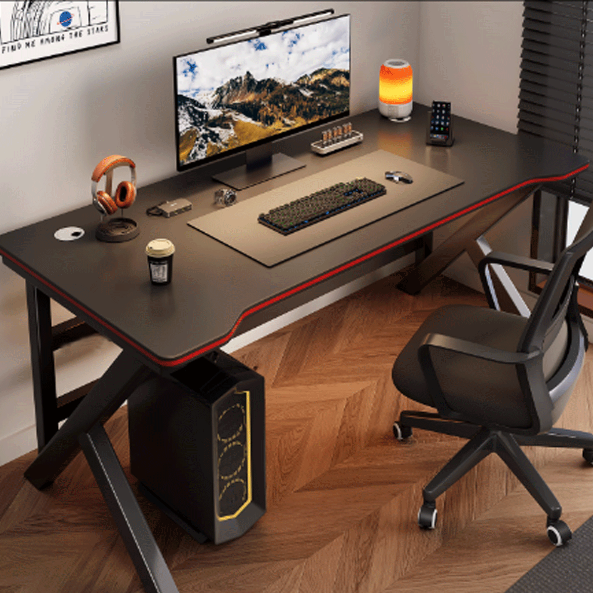 TEMU Computer Desk - Carbon Fiber & Stainless Steel, 100 X 60.5 X 71 Cm, For Gaming Rooms & Internet Cafés