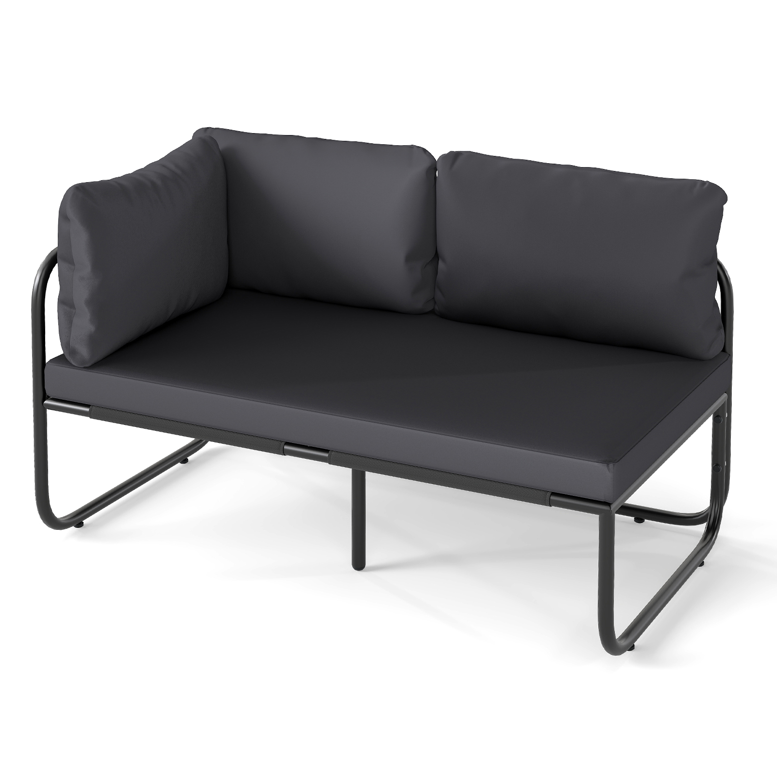 Image of Patio Loveseat, Sofa Couch With Removable Pillows & Seat Cushion, Side Armrest, Heavy Duty Metal Frame & Adjustable Foot Pads, Outdoor Furniture For Garden, Balcony, Porch