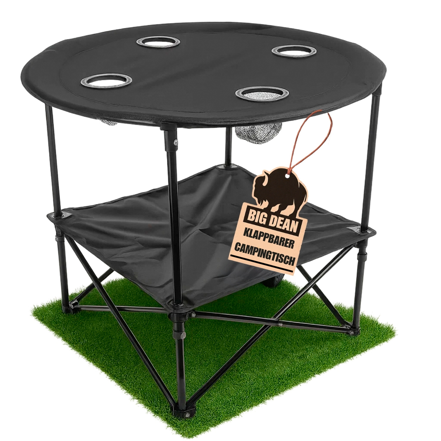 Image of Bigdean Foldable Camping Table With 4 Cup Holders, 2 Shelves, Small Camping Table, Includes Carry Bag