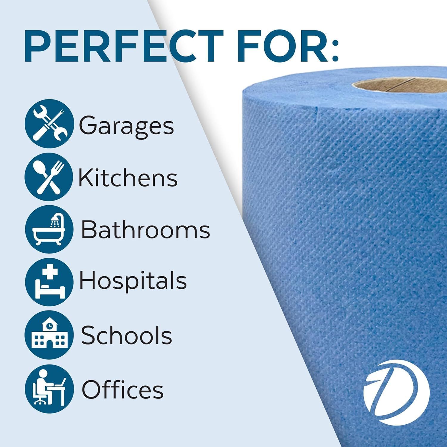 6 x Centrefeed Blue Rolls | 2 Ply Embossed Paper Towels | 110m | Strong & Absorbent | UK Supplier | Perfect for Commercial & Kitchen Use Cleaning