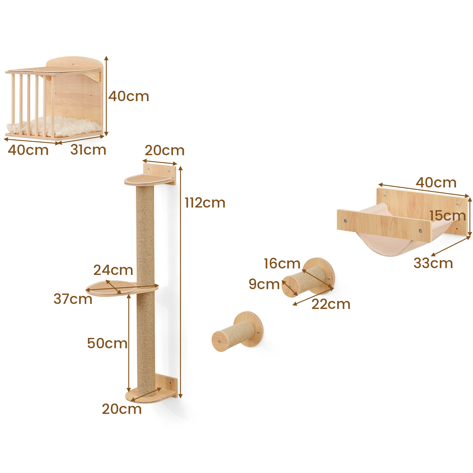 Wall Mounted Cat Shelves, Activity Scratch Trees With Scratch Tree, Hammock, Scratch Trunks And Cat House