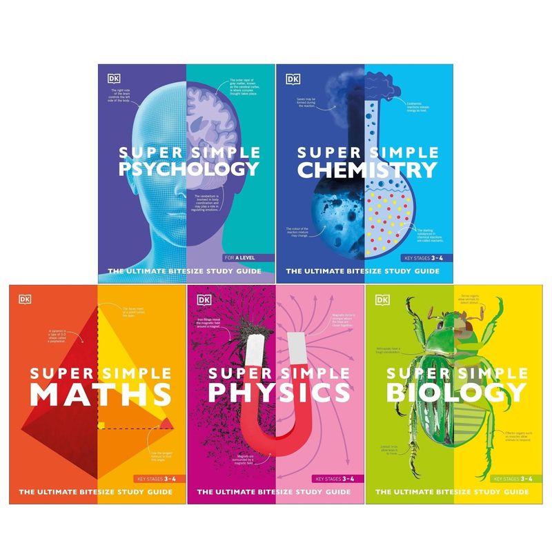 Super Simple: Maths, Chemistry, Physics, Biology & Psychology The Ultimate Bitesize Study Guide 5 Books Collection Set - Non Fiction - Paperback