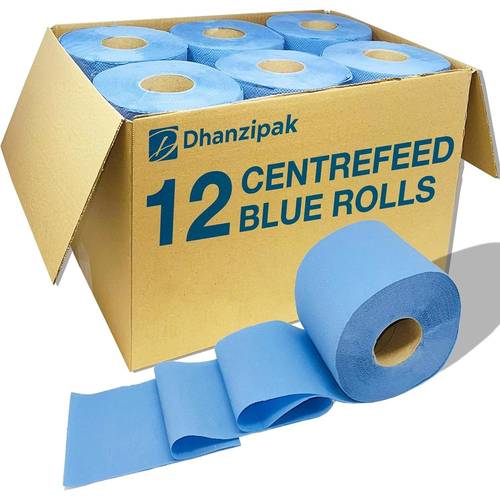 12 pack blue rolls 2 ply 46m per roll 200 sheets 166mm height super absorbent strong kitchen roll ideal for cleaning catering kitchens garages commercial use