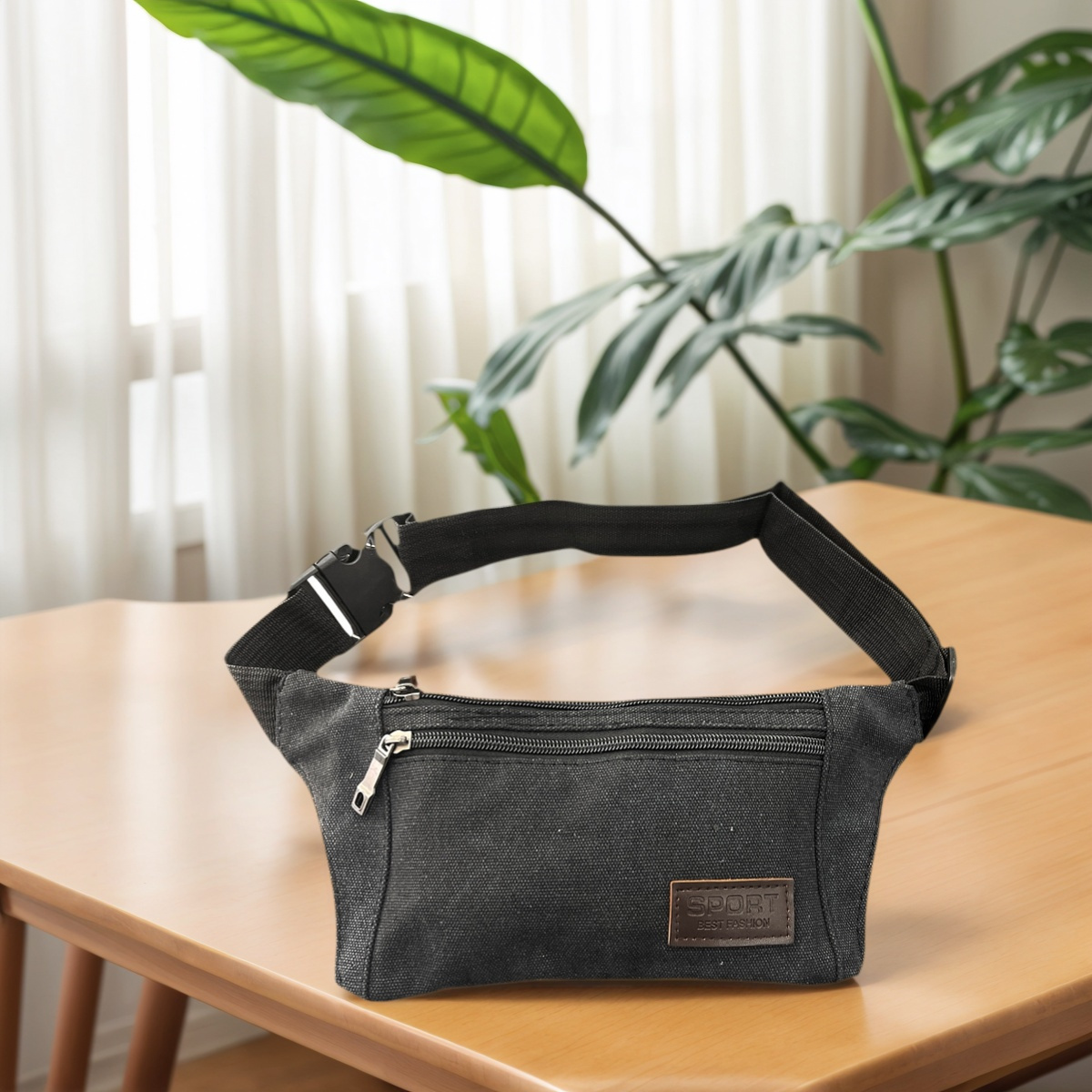 TEMU Riñonera de Lona Unisex Cremalleras, , Bolsa de Cintura Ajustable para – Ideal para Viajes, Deporte y Uso Diario