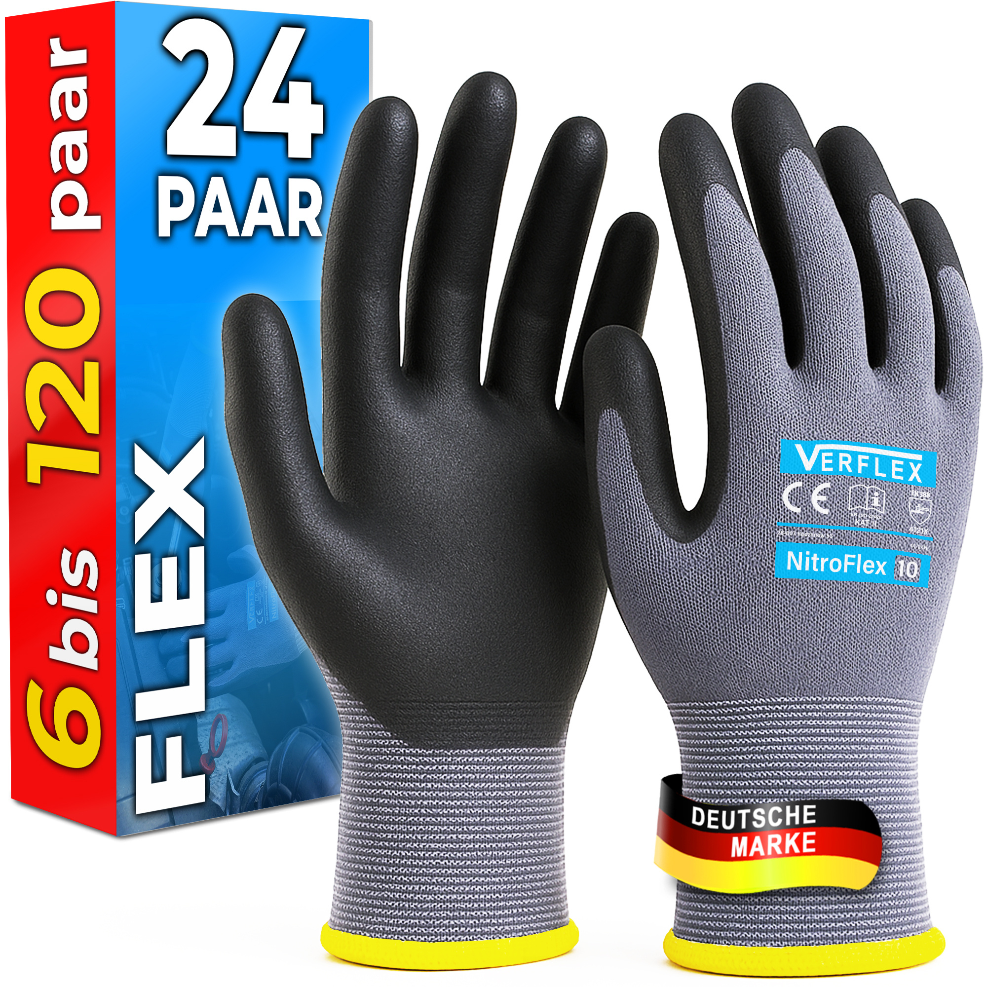 TEMU 6 To 24 Pairs Of Work Gloves With Nitrile Coating (size 7-11) - Protective Gloves For Construction , Mechanics, Workshop, Garden Gloves -