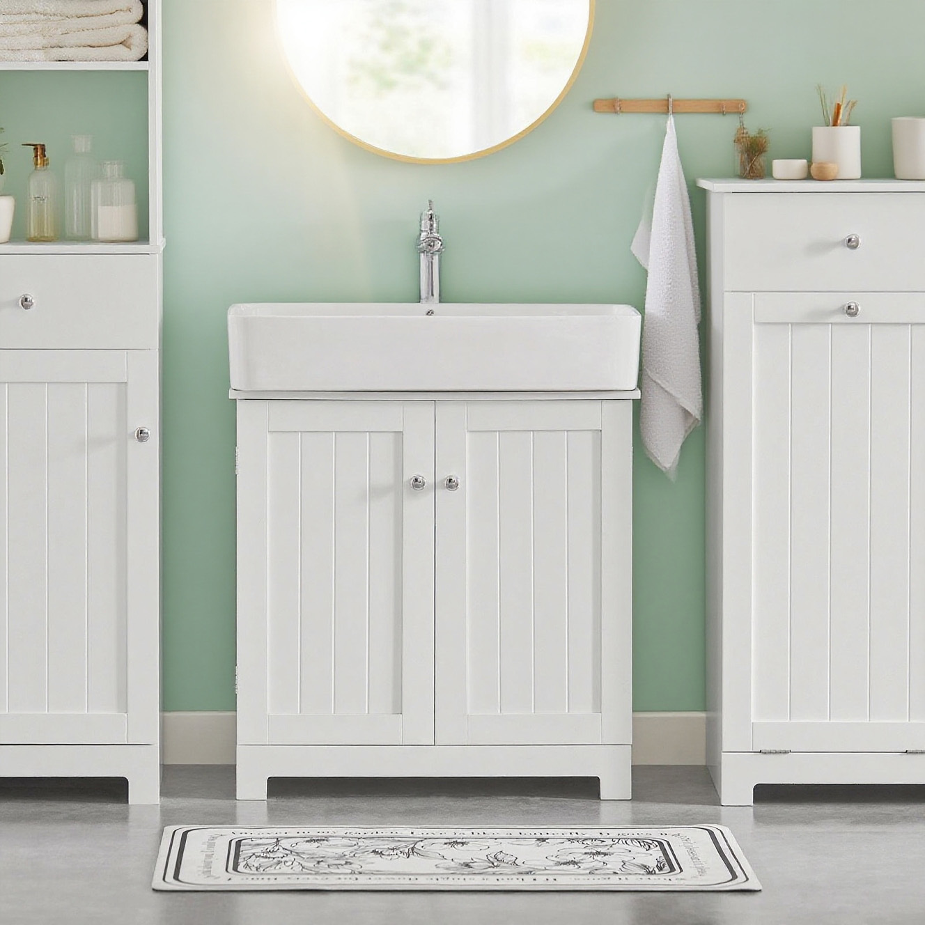 TEMU 1-piece Bathroom Cabinet â Adjustable Shelf And Doors â Compact Mdf Bathroom Shelf, White, 60x60x29cm - Cas29-x