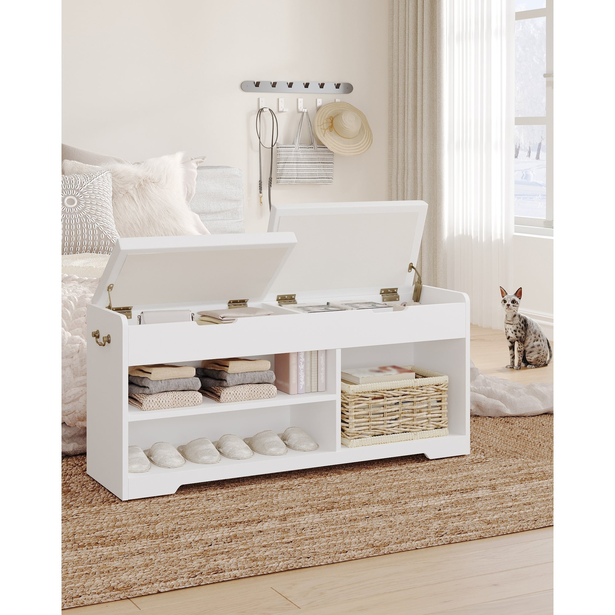 TEMU Scarpiera con 2 panche imbottite, multifunzionale, per soggiorno, corridoio, camera da letto, 150 kg, 30 x 105 x 48 cm