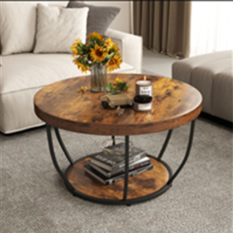 Image of Round Coffee Table With 2 Levels, Oval Living Room, Industrial Rustic World Style With Adjustable Legs
