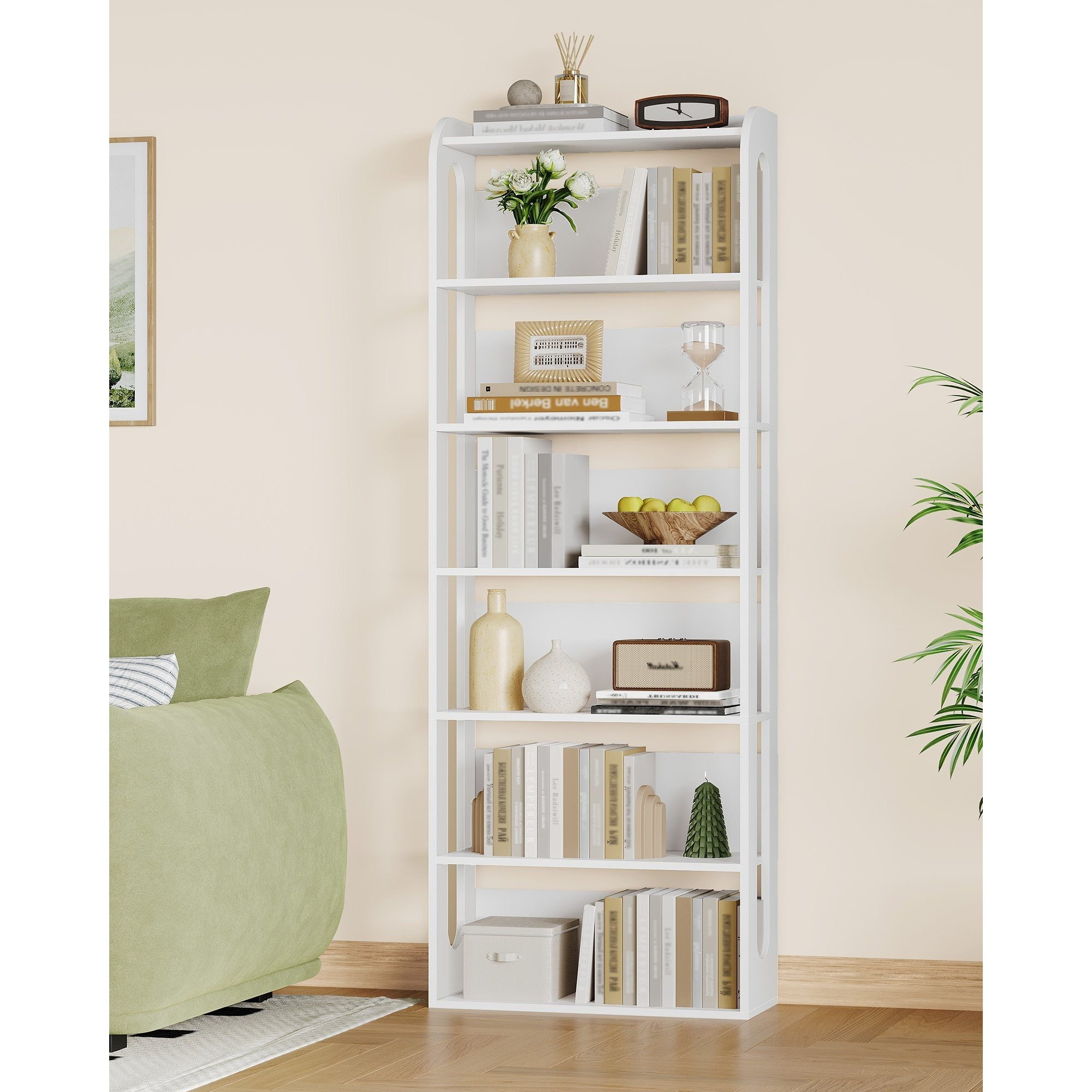 TEMU Bücherregal, 7-stöckiges bücherregal Holz, Buch Regal, Hölzernes Standregal für Schlafzimmer, Wohnzimmer und Arbeitszimmer 24 x 60 x 181,4 cm