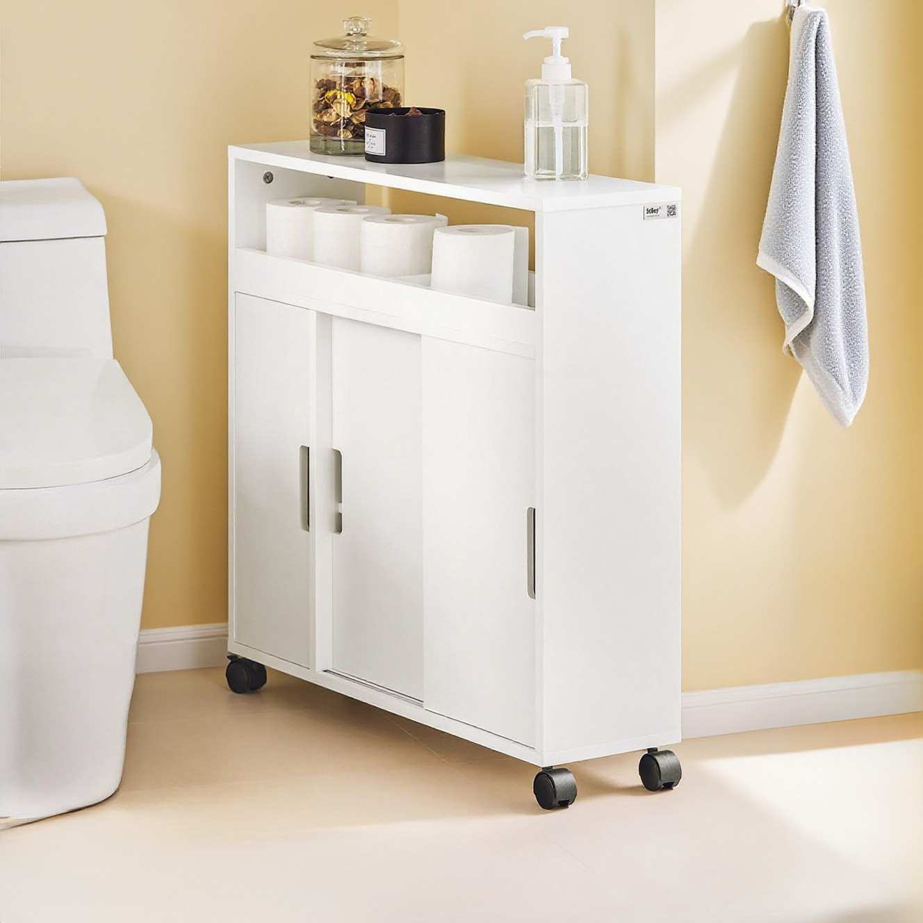 TEMU 1 soporte de papel higiénico para baño, gabinete de almacenamiento con ruedas - CAS13-X