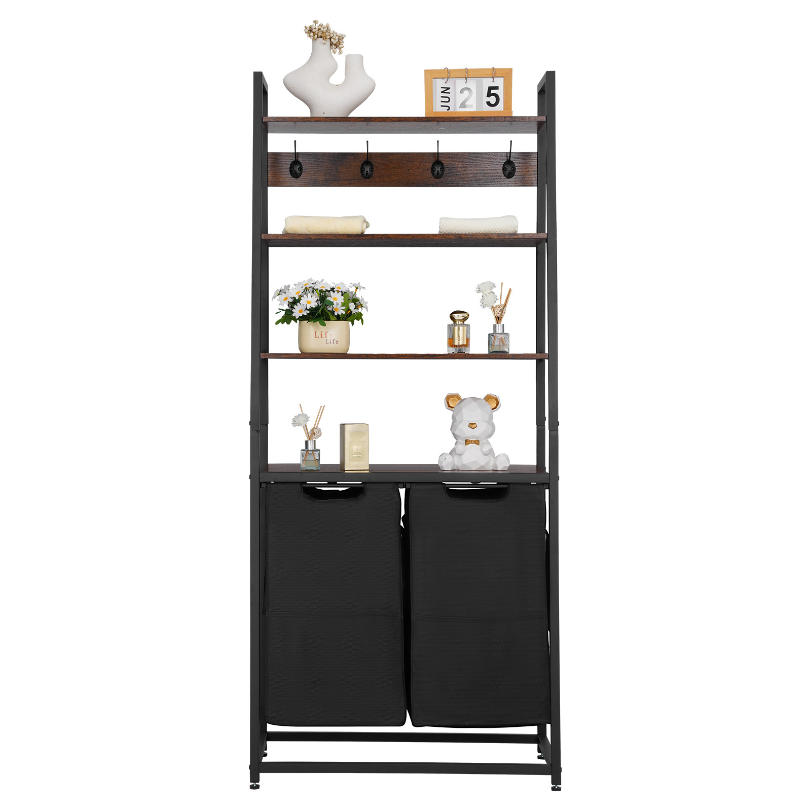 Vevor 4 Tiers Laundry Sorter Tall Laundry Hamper With Shelves & Hooks 2 Section