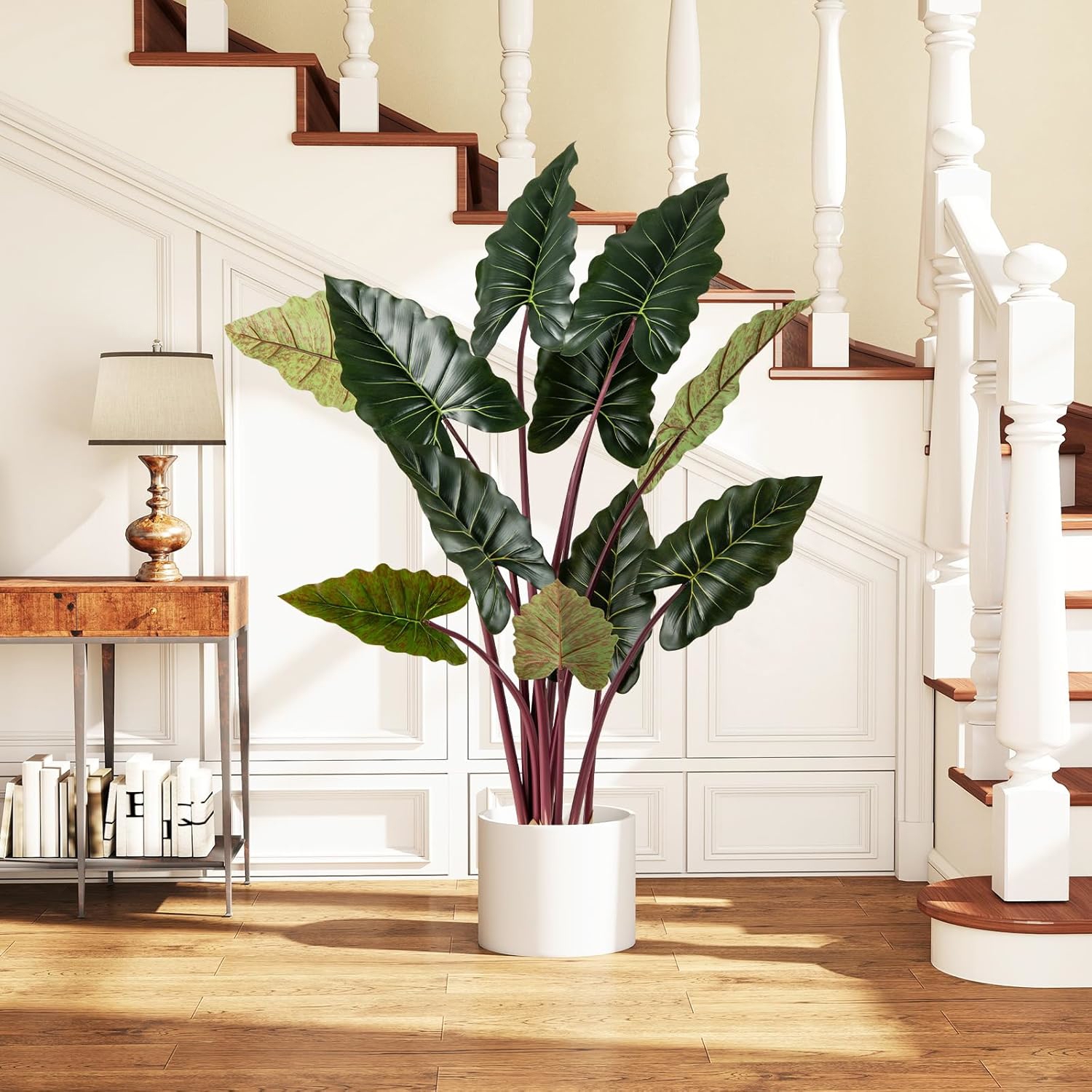 Image of 1 Pack Taro Tree, 63" Tall Fake Pre-potted Plant W/ 11 Leaves, Stems, Indoor Modern Decorative House Plant For Home Office, Housewarming Gift