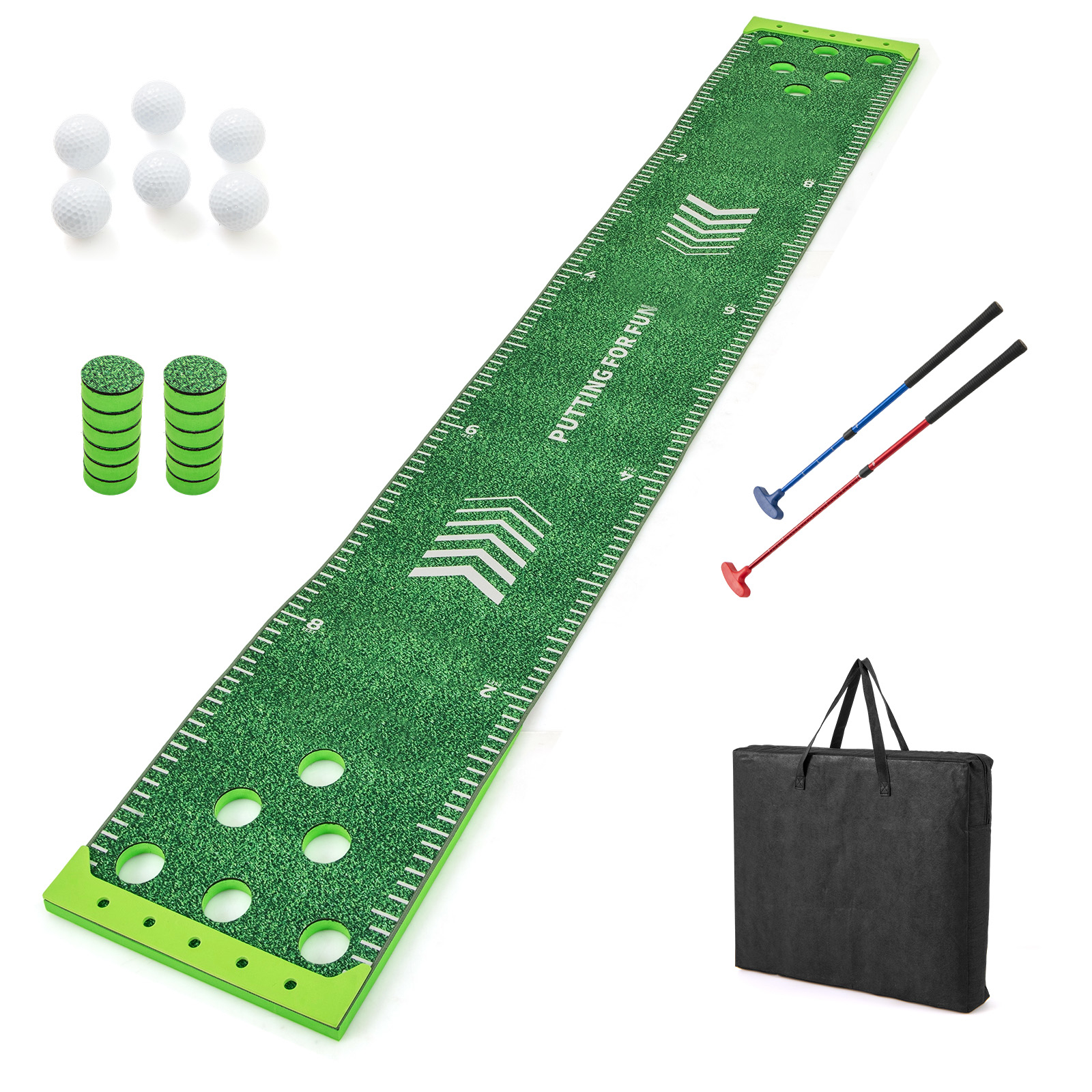 Game Set, Portable Putting With 2 Adjustable Putters, 6 Balls, Carrying Bag