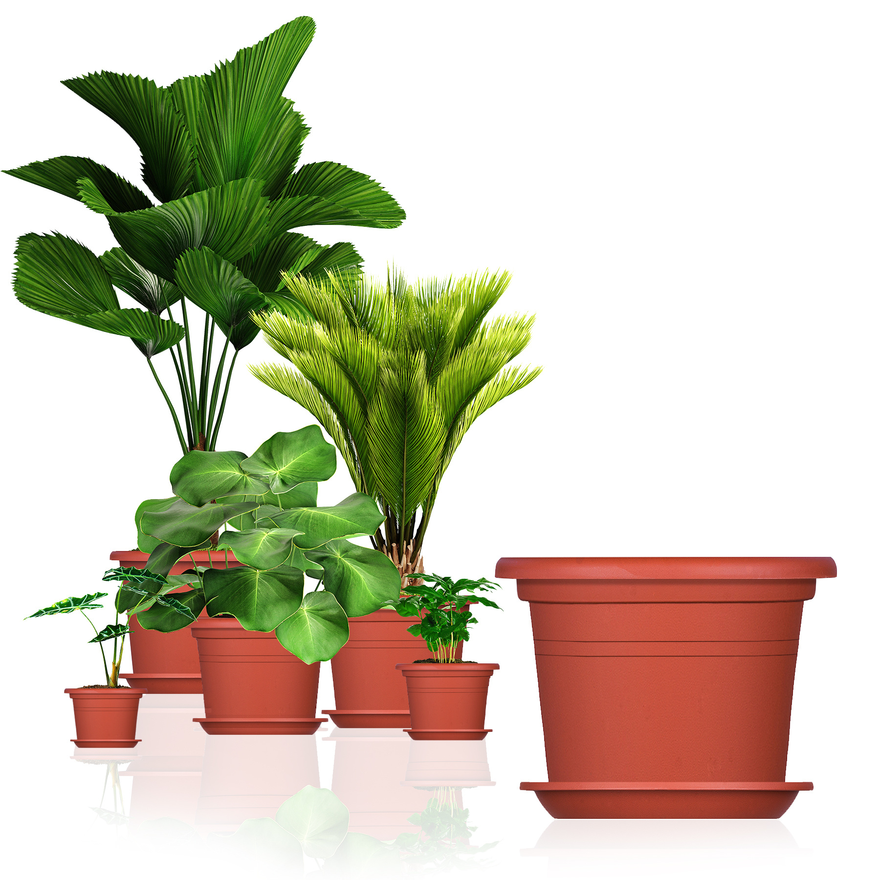 Image of 5-pack Flower Pots, Ø 40 Cm, Terracotta Color, With Plastic Saucer, Plant Container, Planter, Planter Pot, Round 40 X 28 Cm, Flower Pots