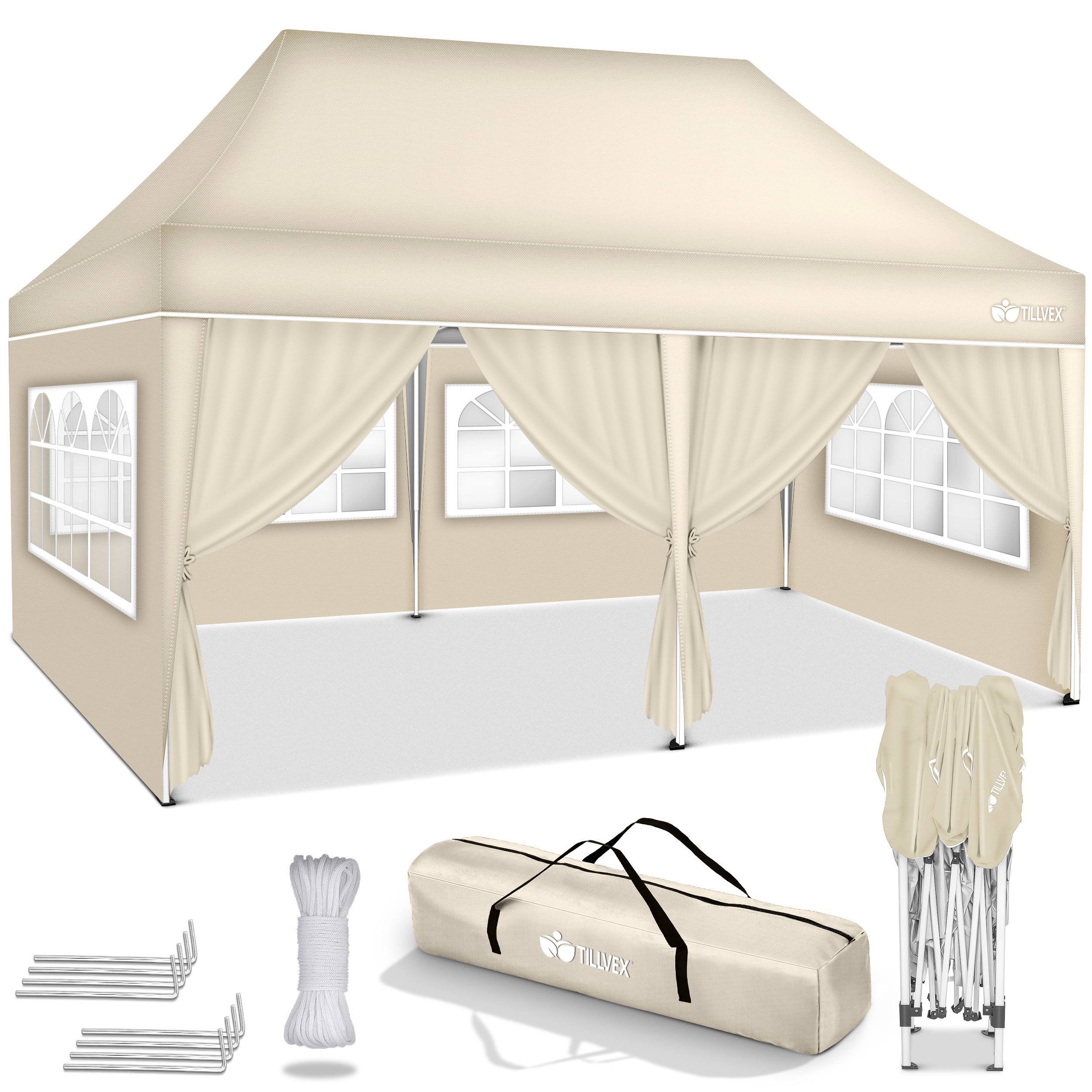 TEMU tillvex簧 Padiglione 3x6m Pieghevole + 6x Sacchi di Sabbia | Gazebo a Scomparsa Pieghevole con Altezza Regolabile, Resistente all'Inverno | da