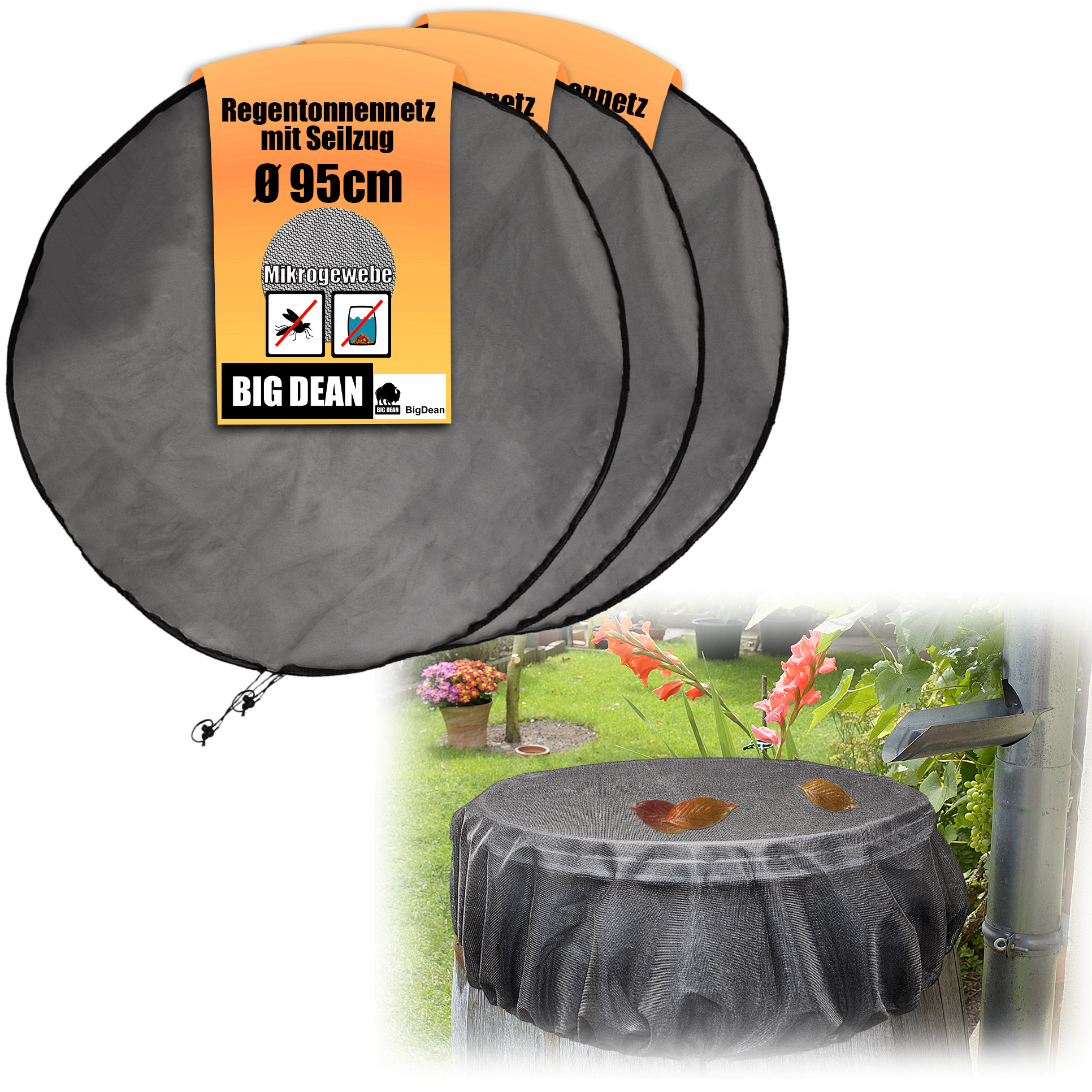 TEMU 3-pack Rain Barrel Covers - 95 Cm Round Mesh Protection Against , Leaves & - Rain Barrel Lid With Drawstring - Water Barrel Guard