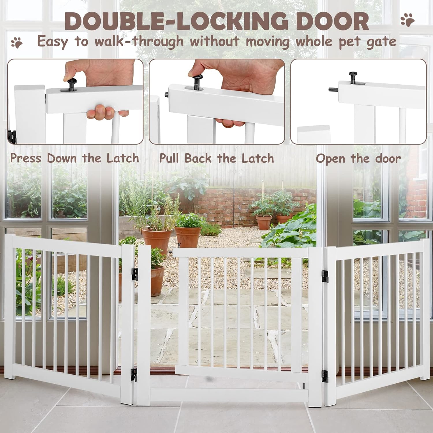 Extendable Safety Fence With Door For , Indoor Pine Pet Enclosure For Doors, Stairs, Corridors