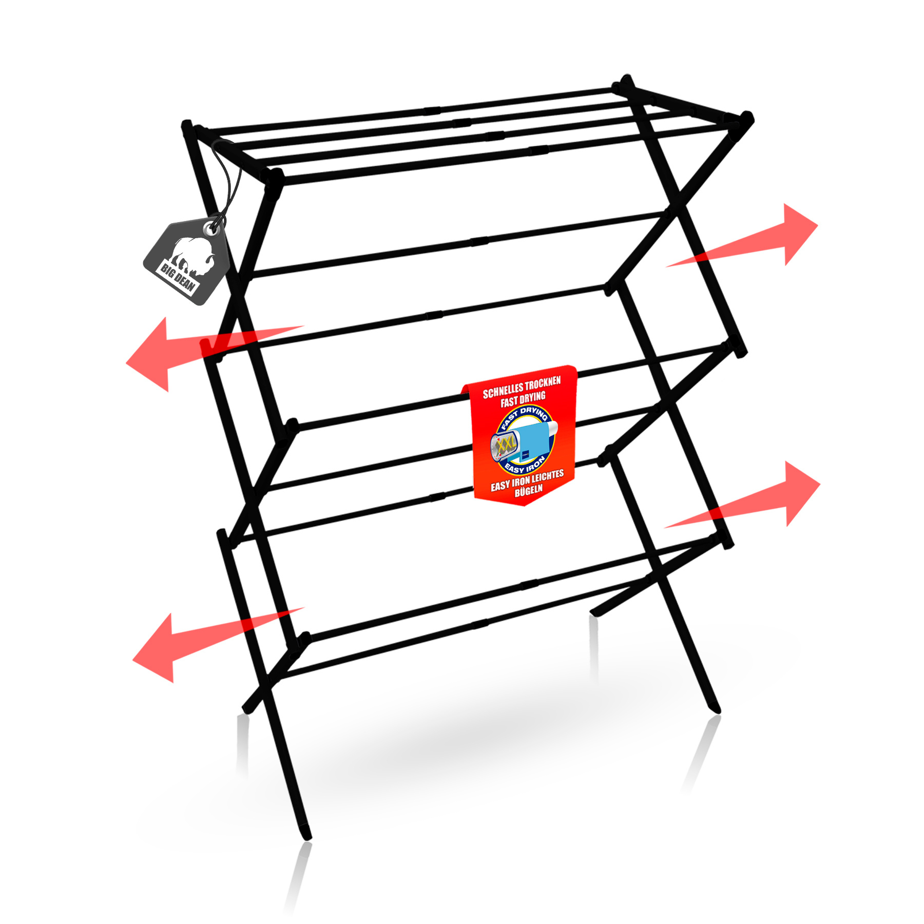 Bigdean Foldable Clothes Drying Rack, Black, Extendable From 5 To 10 M