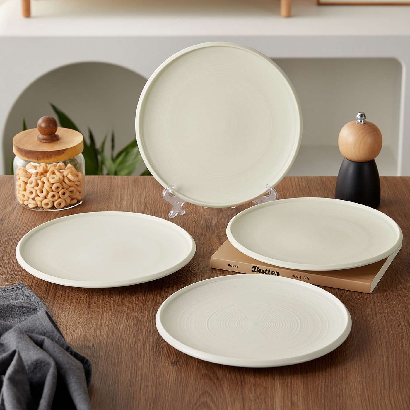 TEMU Ensemble de Vaisselle en Céramique de 8,5 Pouces Ø21,5 cm, 4 Pièces, Assiettes à Dîner, Assiettes à Steak, Assiettes à Salade, Assiettes à