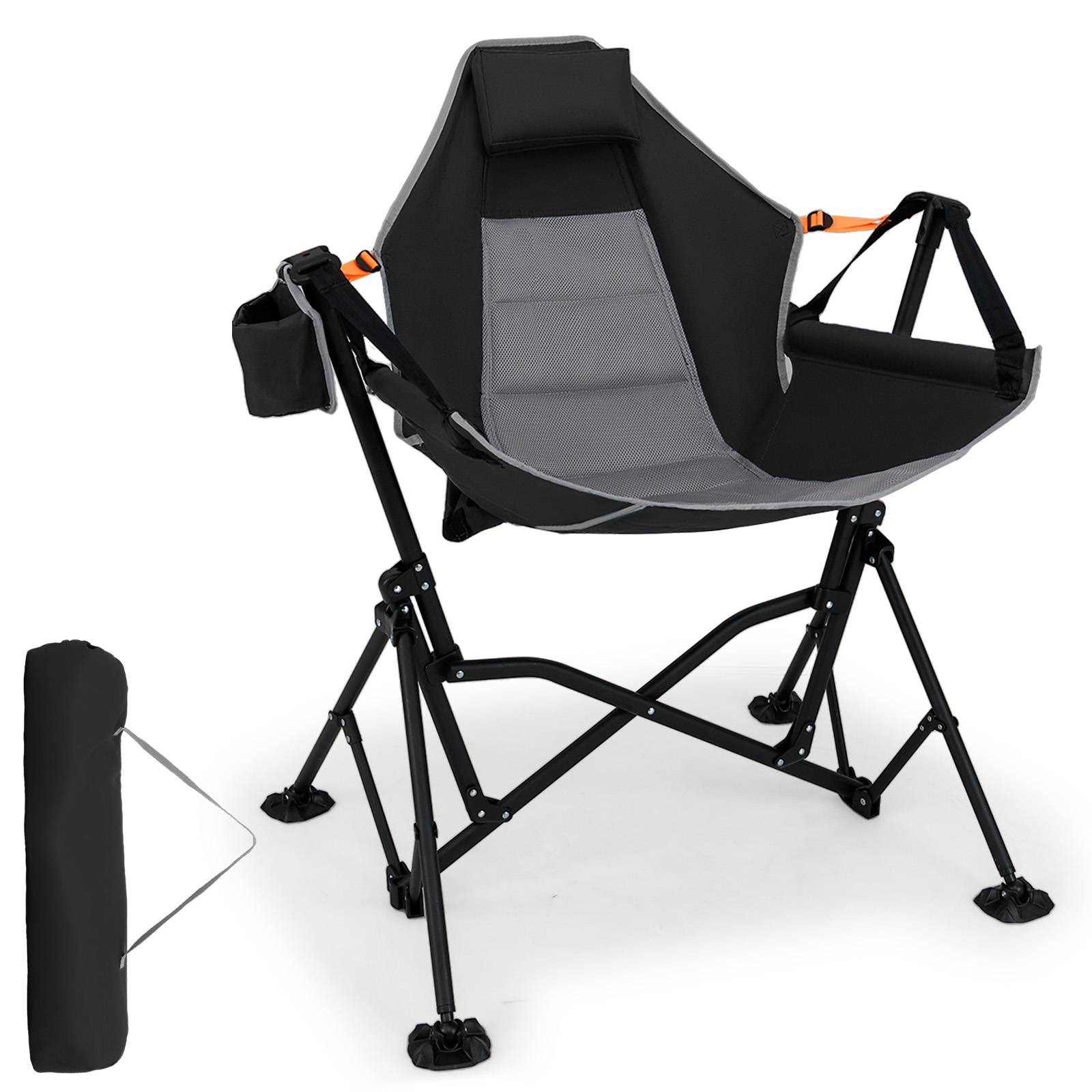 Image of Oversized Hammock Camping Chair, Foldable Swing Chair For Adults W/ Cup Holder, Wide Padded Seat, Adjustable Backrest, Headrest, Rocking Chair For Backyard Patio Lawn Travel, Support 330 Lbs