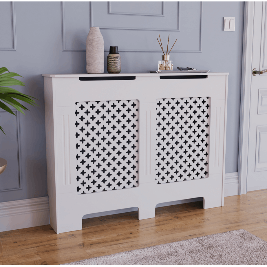 TEMU White Radiator Cover, Contemporary Slatted Design With Smooth , Stylish Wooden Cabinet To Conceal Heaters For Hallway, Living Room And Bedroom