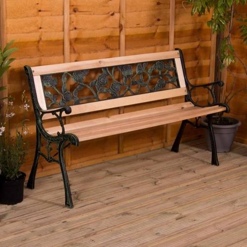 3 seater garden bench outdoor cross style solid pine seat with sturdy metal wooden garden patio furniture