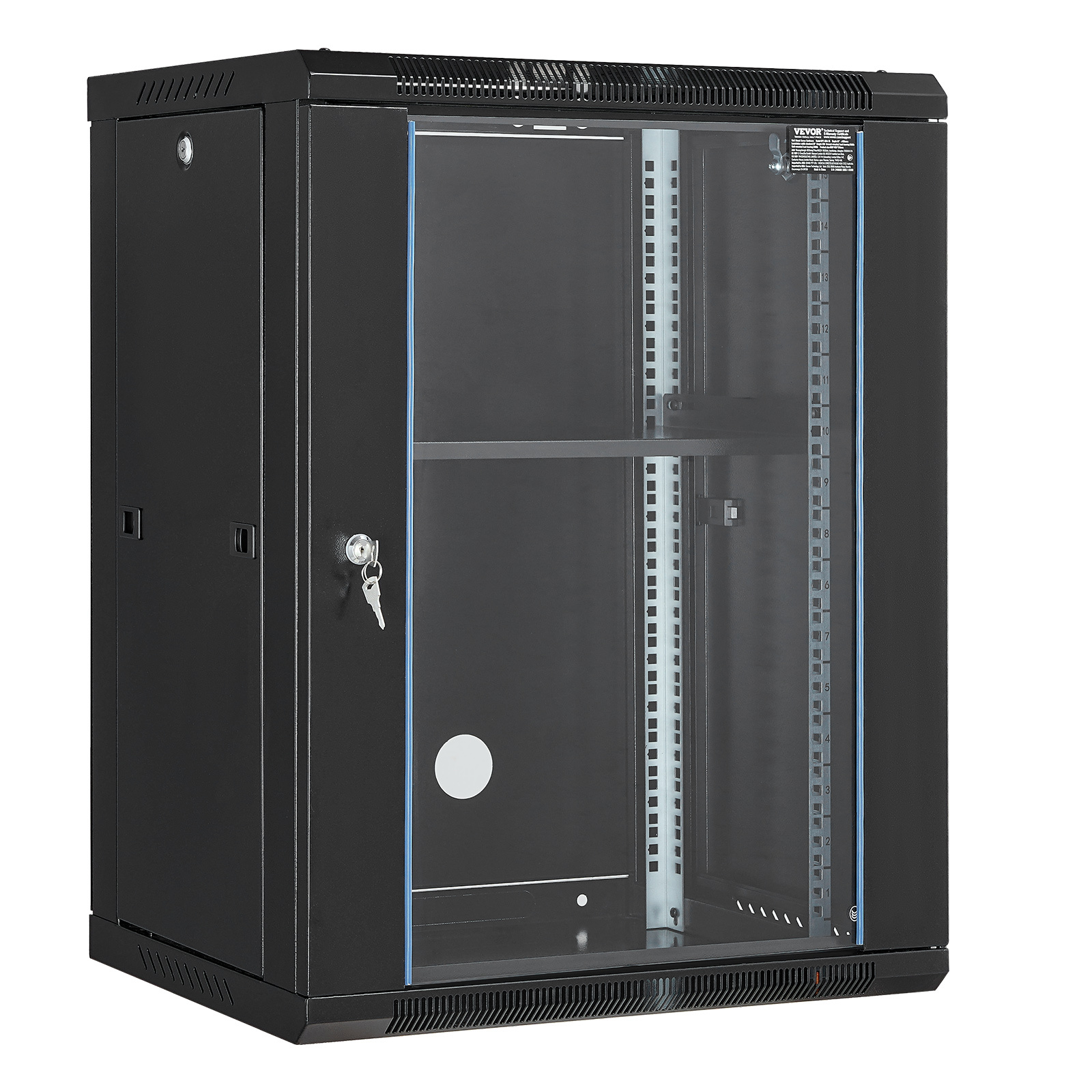 Vevor 15u Wall Mount Network Server Rack Cabinet Enclosure 45.7cm Depth Glass Door Lock