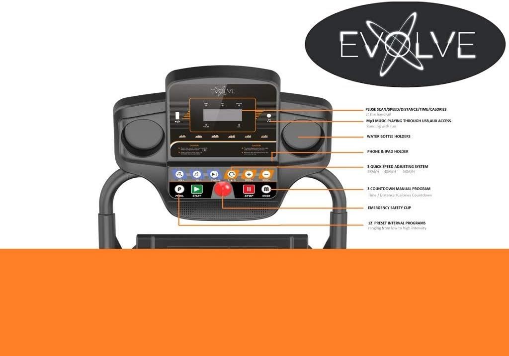 EVOLVE B1 Motorized Electric Treadmill for Home - 3 Level Manual Inclination & Foldable Running Machine with 12 Programs - Bluetooth, Speaker, USB Port, AUX - Zwift App for Smart Phone