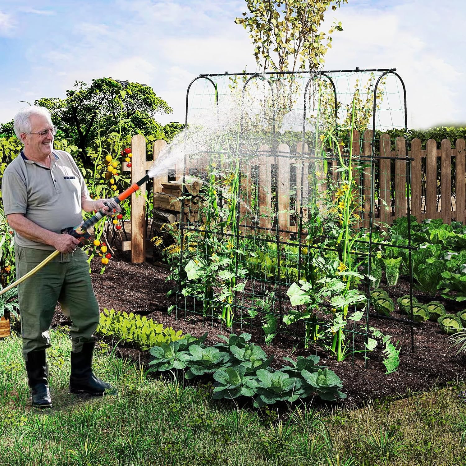 Garden Trellis, Sharp Ground Stakes, Metal Plant Support Frame For Raised Bed, Vegetable Fruit Flower Growth