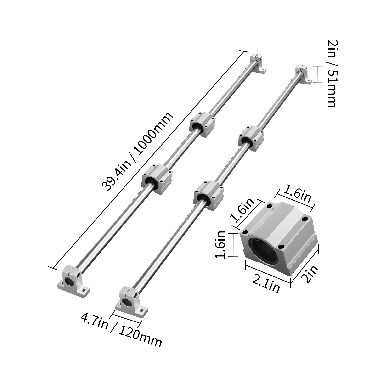 TEMU Linear Guide Rail Set, Sfc20 1000mm, 2pcs 39.4 In/1000 Mm Sfc20 Guide Rails 4pcs Slide Blocks 4pcs Rail Supports, Linear Rails And Bearings Kit