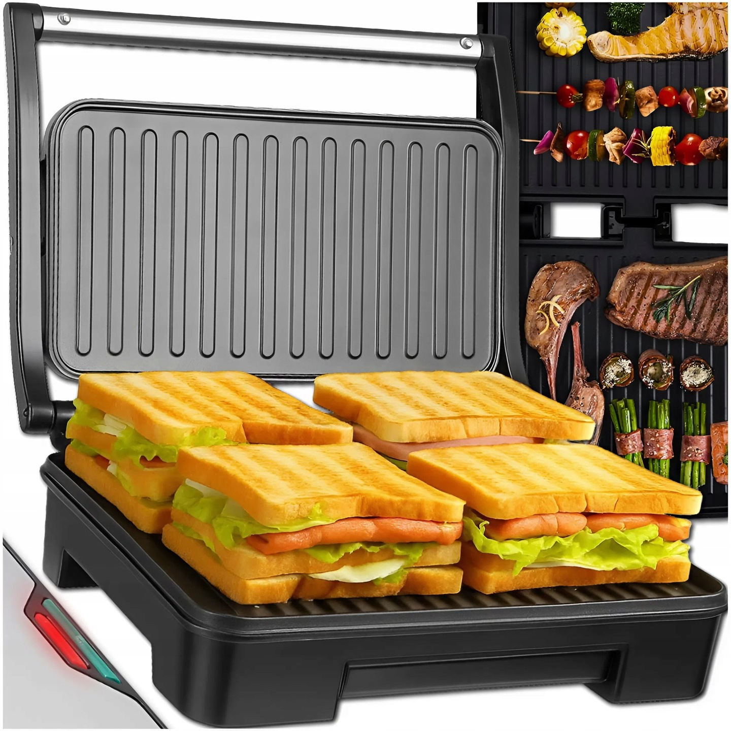 TEMU Electric Foldable Panini Maker Toaster Grill For Sandwiches, , Sausages, And Grilled Vegetables - 1000w Powerful Kitchen Appliance With