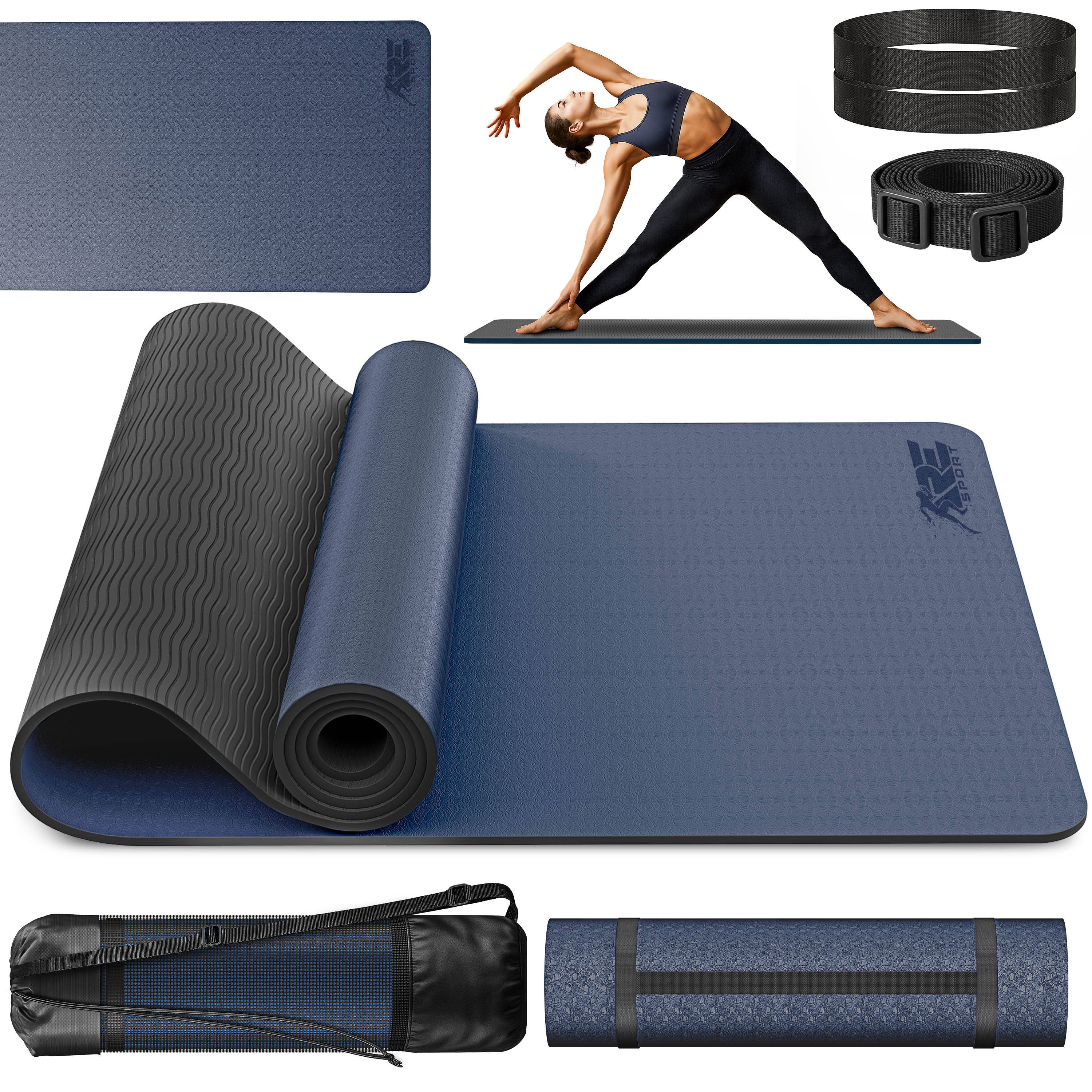 E-shop ® Yogamatte 183 x 61 x 0,6 cm mit Tragegurt & Tragetasche | Gymnastikmatte Rutschfest | Dicke Fitnessmatte | Trainingsmatte Yoga, Pilates &