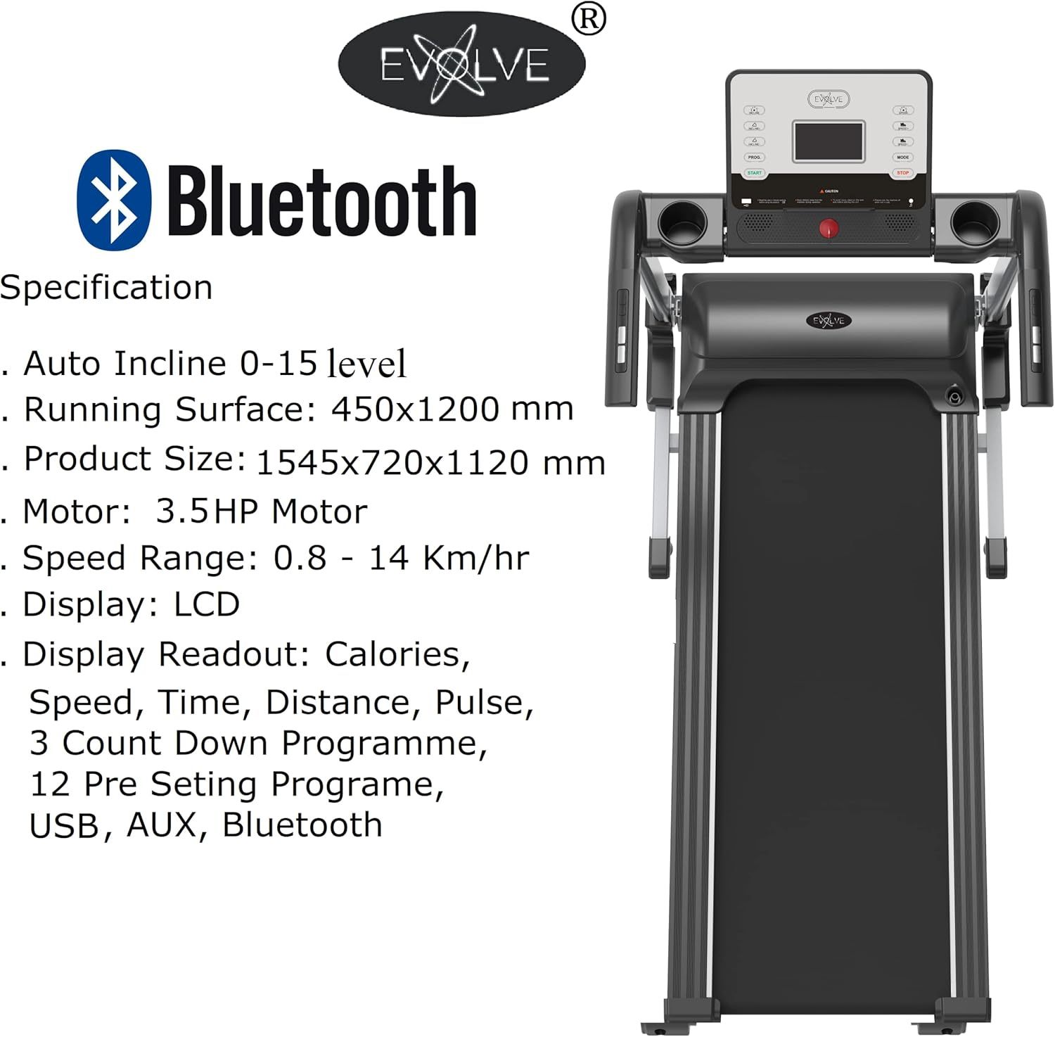 Electric Motorised Auto Incline Treadmill Running Machine Automatic Adjustable Incline Foldable Exercise Machine with Bluetooth, Fitness App