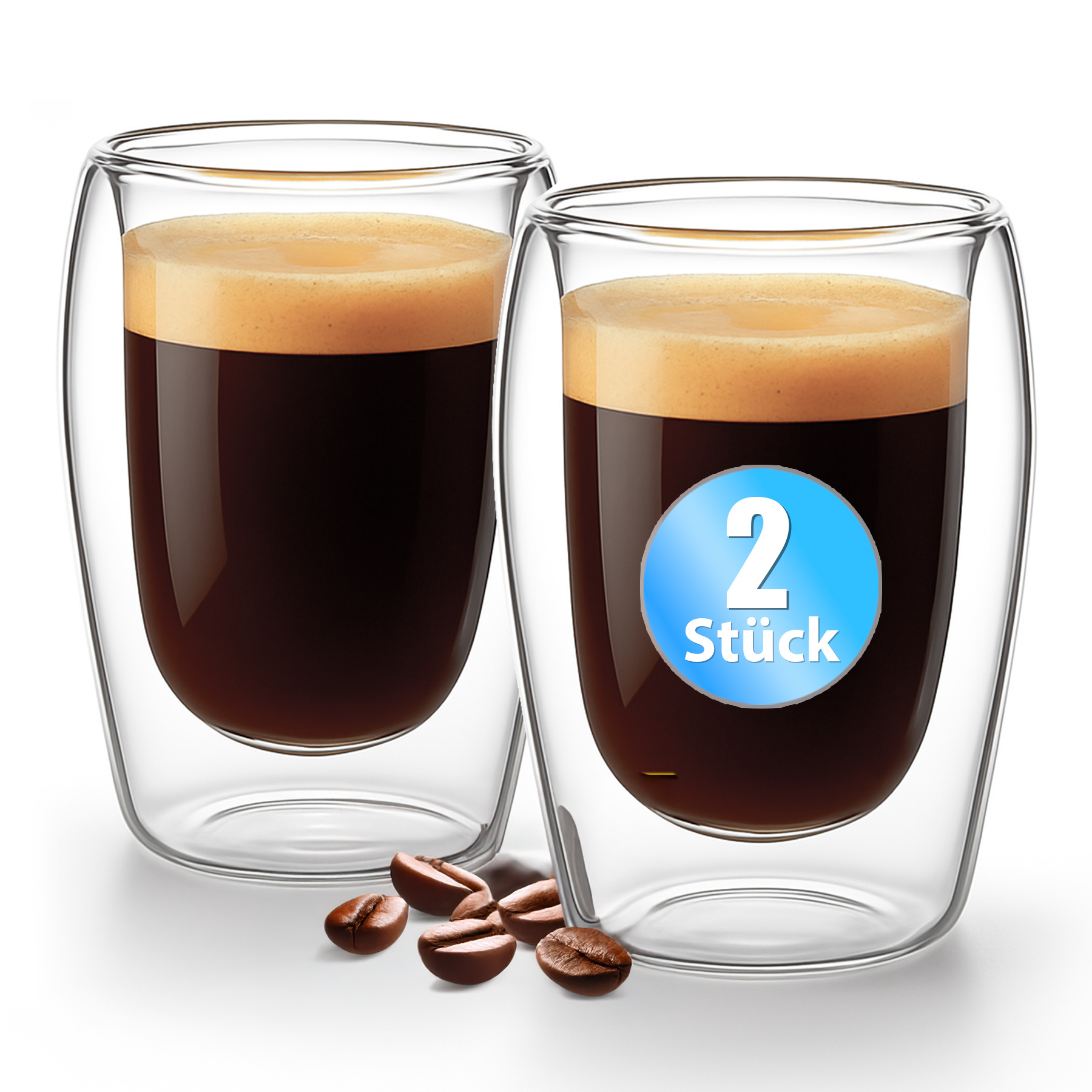 Bigdean 2-piece Double-walled Espresso Glasses, 80 Ml, High-quality Gastro-grade Espresso Cups Set In Gift Packaging