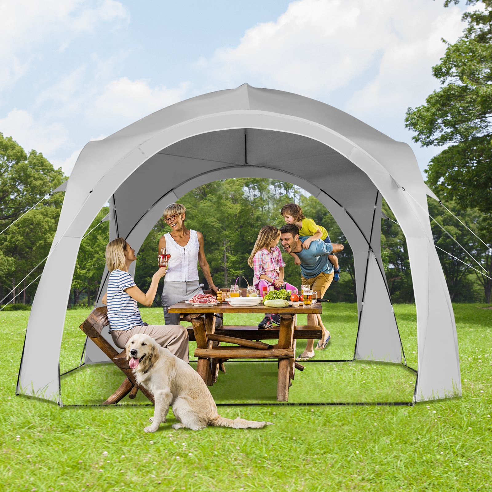 Image of 11' X 11' Large Sun Shelter For 6-8 People, Upf50+ Beach Tent With Carry Bag, 16 Stakes, 8 Wind Ropes, Portable Sunshade Tent