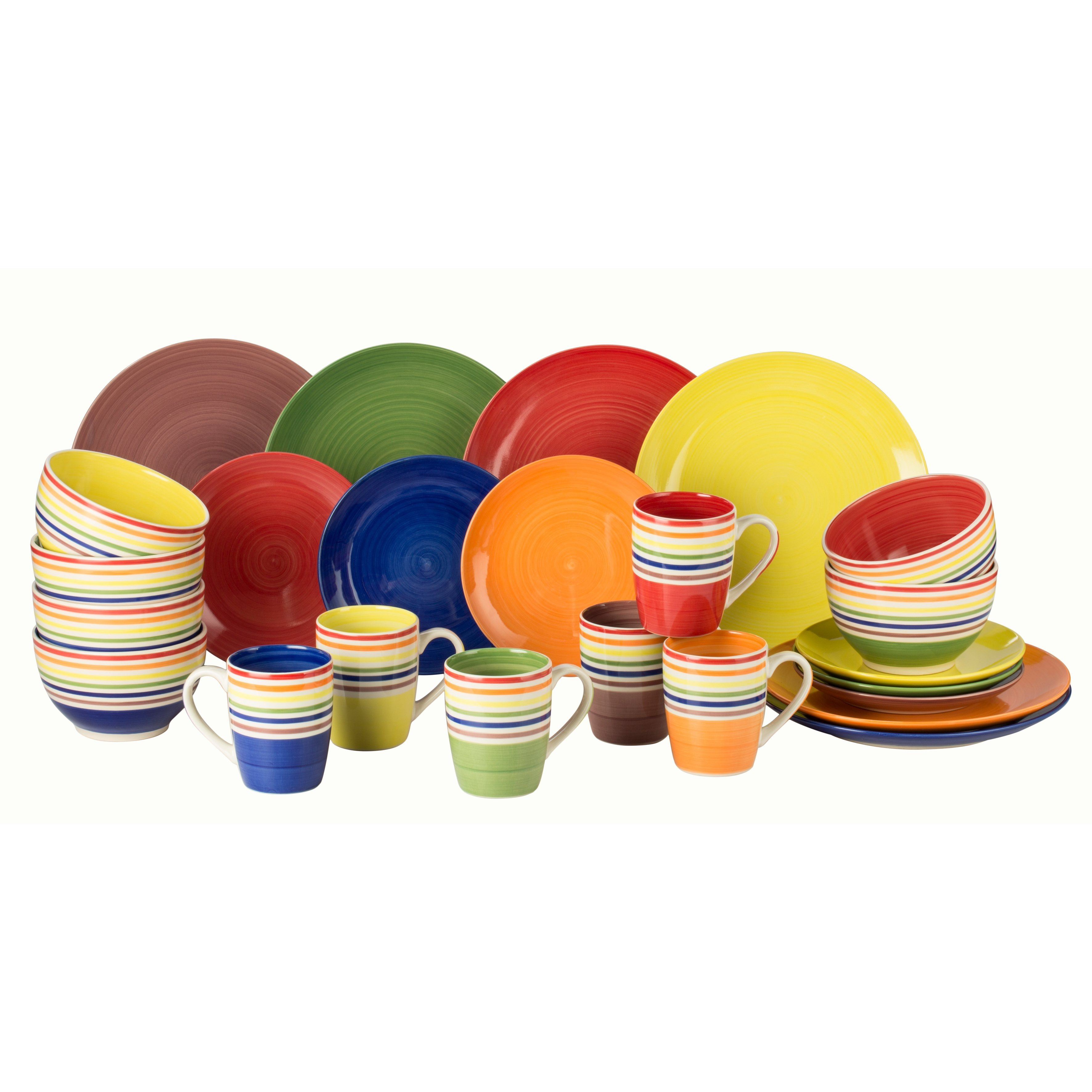 TEMU *** *** Rainbow Stripe Stoneware Dinnerware Set, 24pcs
