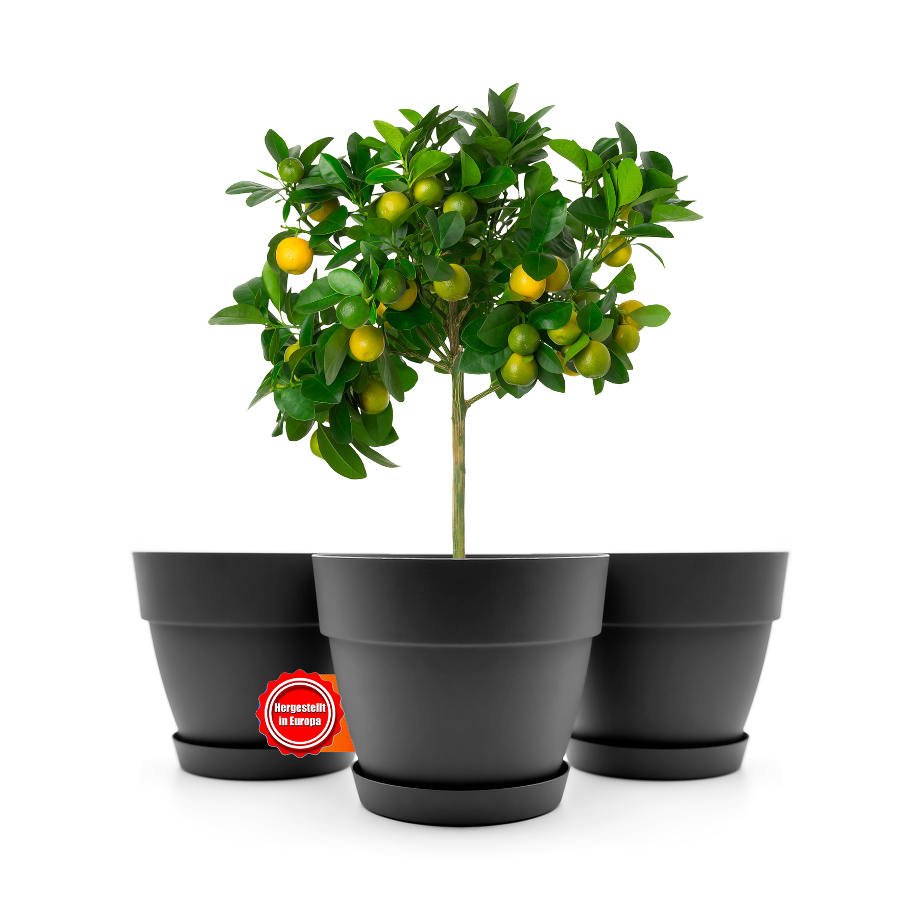 Image of Modern Bigdean 3pcs Flower Pot With Underplate, Round Ø47 Cm In - Overpot Suitable For Inside And Outside - Made Of Break-resistant Plastic &