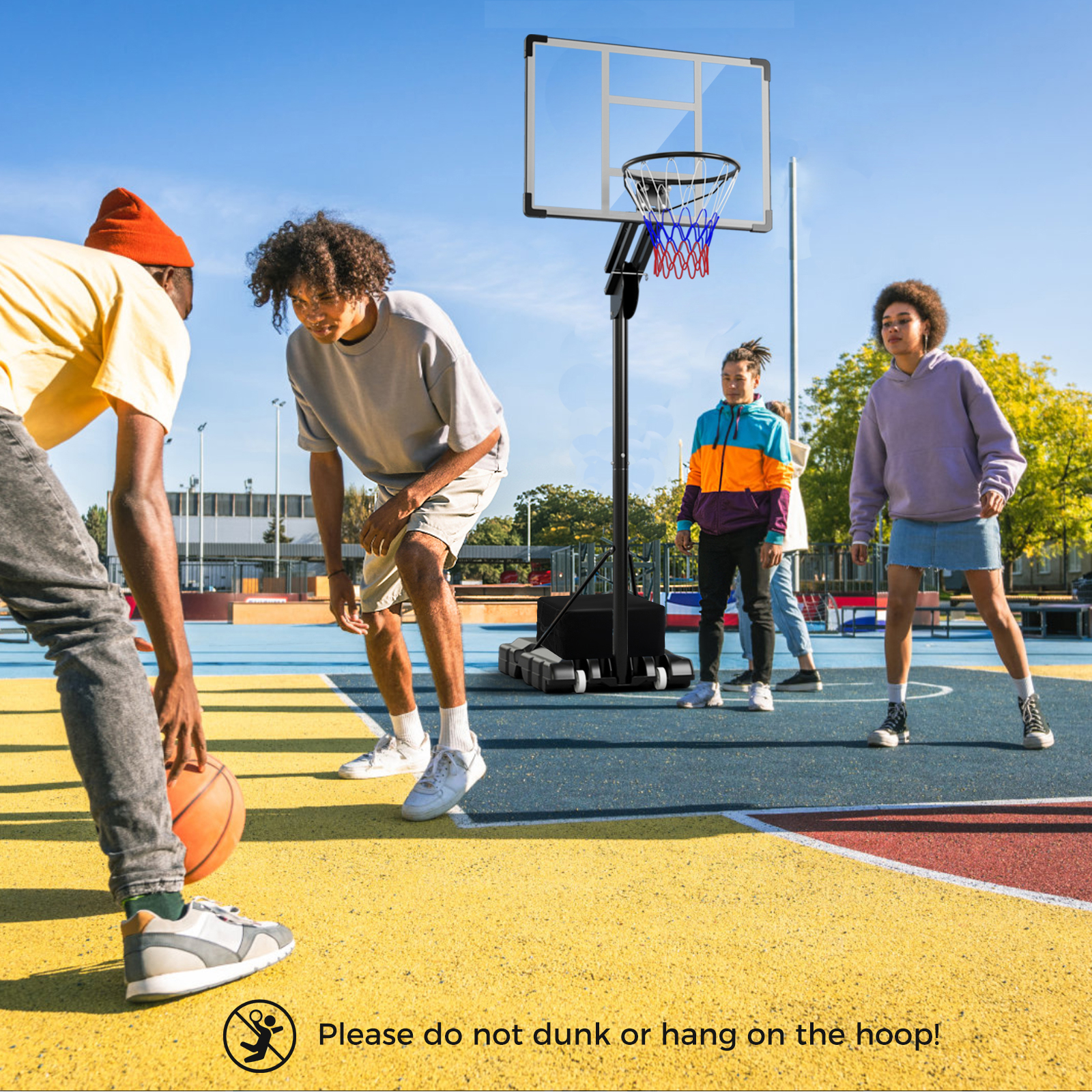 Image of Portable Basketball Hoop, Height Adjustable Basketball Goal System With Shatterproof Backboard, Fillable Base