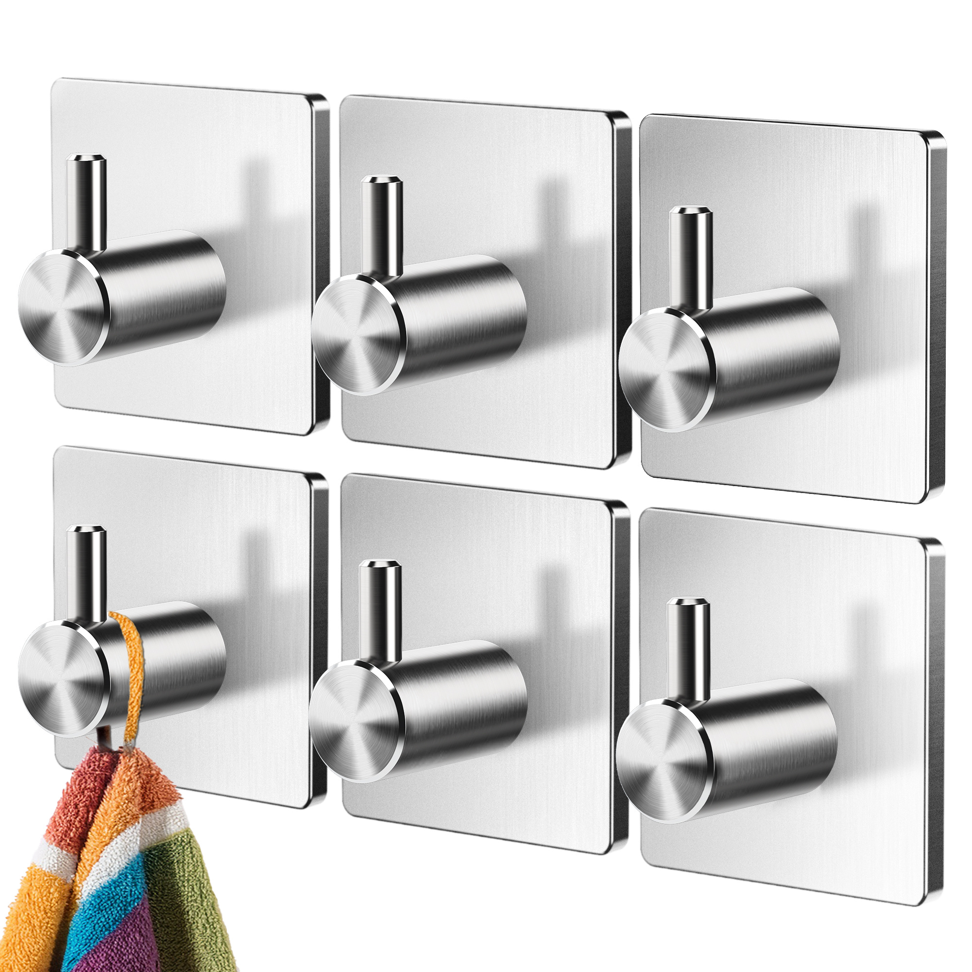 Image of Lindenstein 6-piece Set Stainless Steel Towel Hooks – Self-adhesive Hooks In (silver, Black, White, Gold) – Waterproof & – For – For Towels