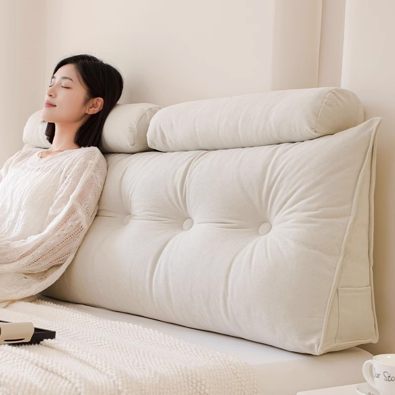TEMU 1pc Ergonomic Triangular Headboard Pillow With Neck Roll, High Backrest Pillow For Sitting In Bed, Large Reading Pillow Neck Support Pillow