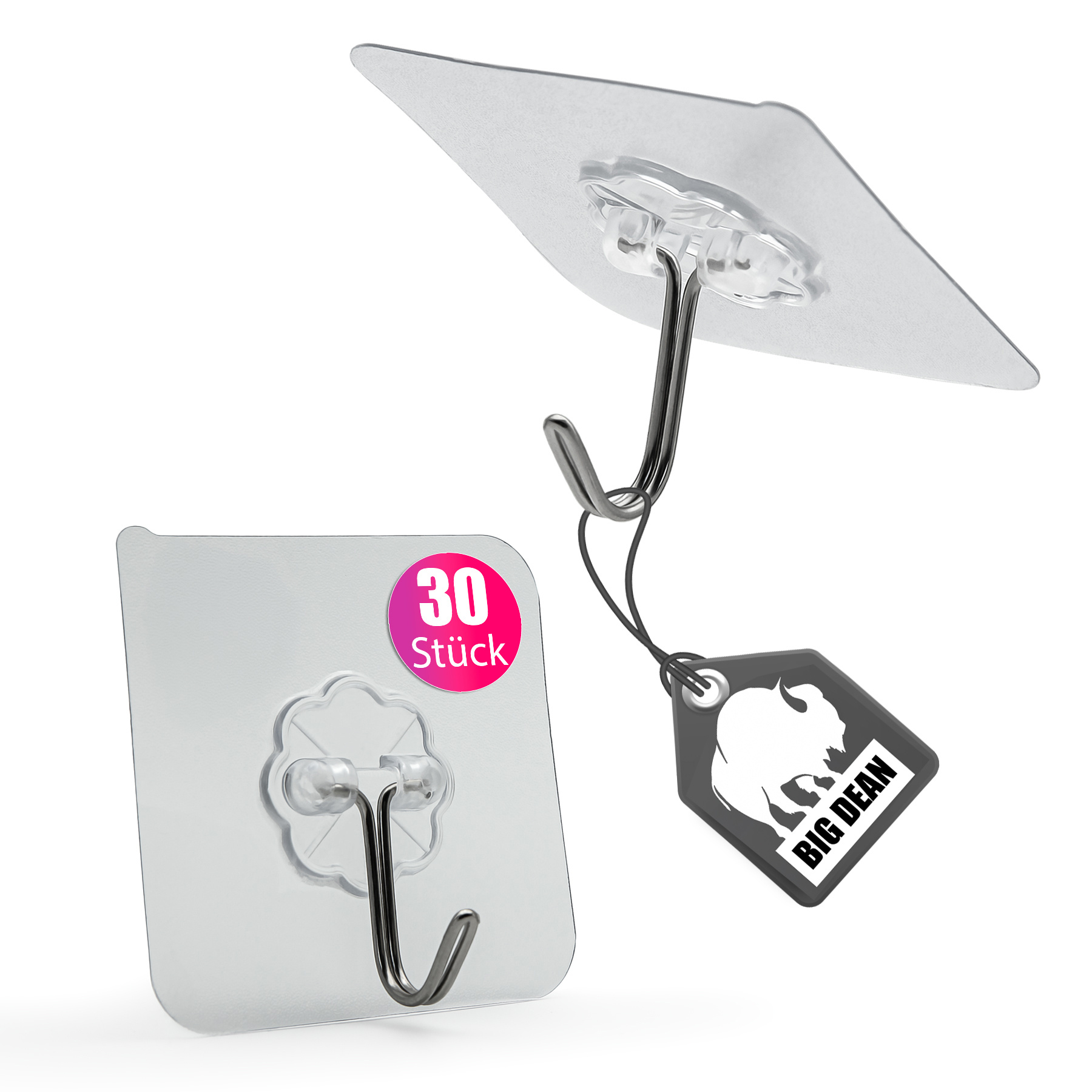 E-shop 30 Stück Klebehaken extra stark & selbstklebend – Wandhaken 180° drehbar - Haken ohne Bohren halten problemlos bis zu 10 kg