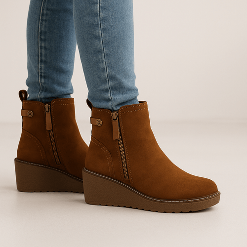 imagen del artículo de cuña para mujer, y diseño elegante. detalles de costura con cierre de cremallera, tirador . ideales para otoño invierno