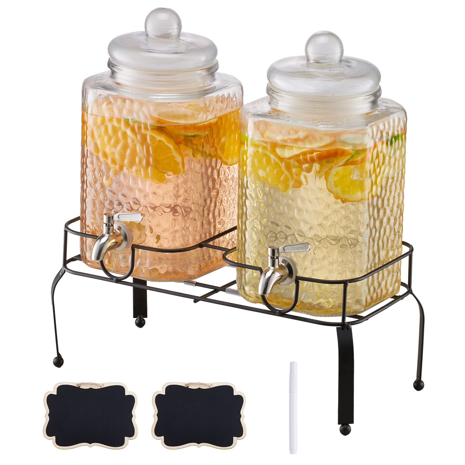 TEMU Vevor Drink Dispenser 5.5l Beverage Dispenser For Parties Glass With Stand 2pcs