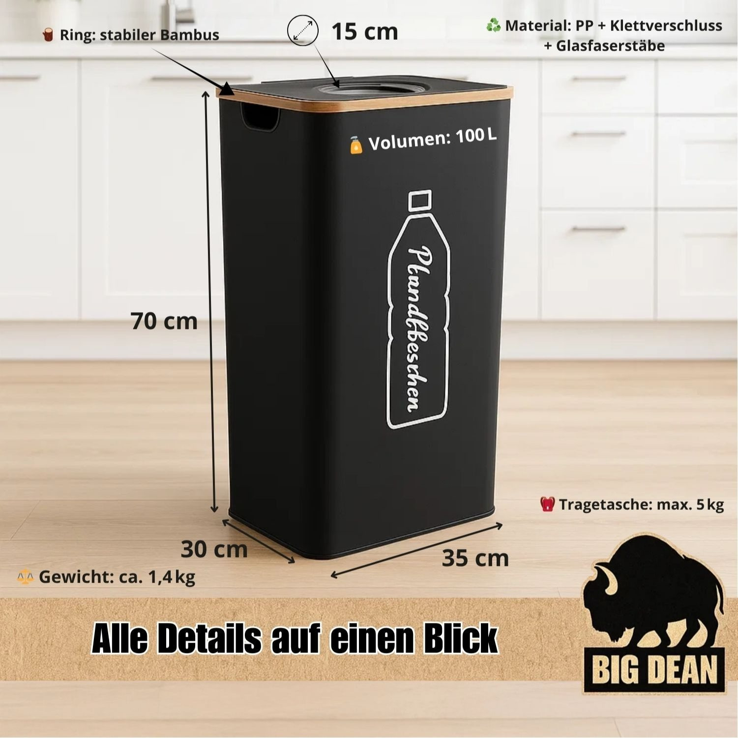 pfandflaschen sammelbehälter 100l inkl. tragetasche