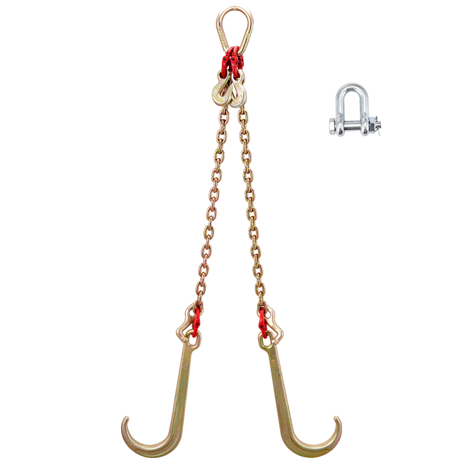 Vevor V Bridle Chain, 8 Mm X 60 Cm Bridle Tow Chain, Grade 80 V-bridle Transport Chain, 4898 Kg Break Strength With Tj Hooks And Crab Hooks, Heavy Duty Pear Link Connector And Chain Shorteners